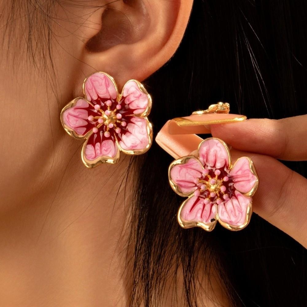 Drip Oil Floral Stud Earrings Enamel Drop Earrings Retro Flower Earrings Girls