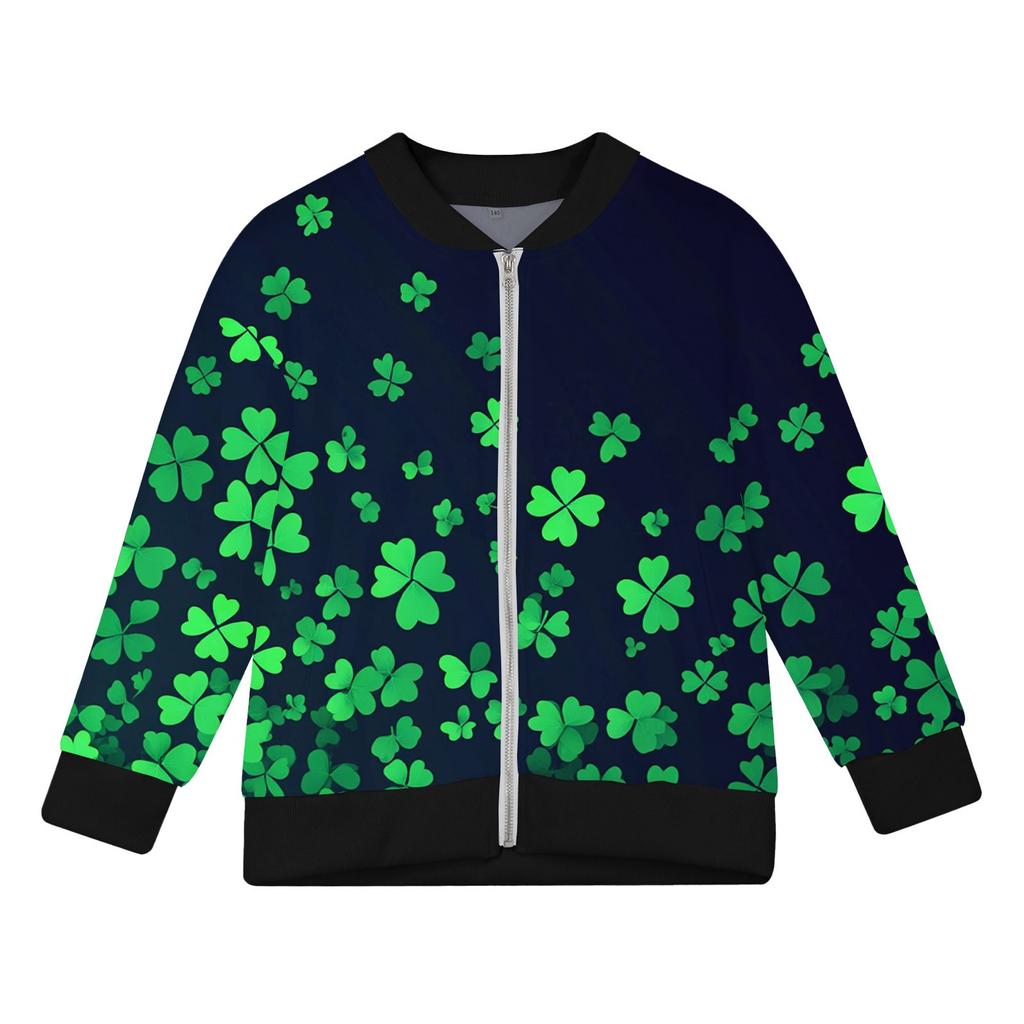 Девочки куртки на молнии детские осенние толстовки с длинным рукавом верхняя одежда с карманами St. День Святого Патрика 5-15 лет