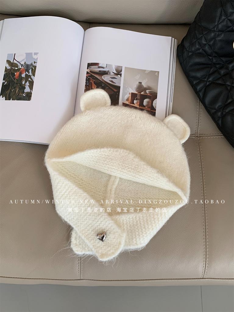 Bear wool hat female cute face small wool knitted hat warm ear protection Lei Feng hat wholesale