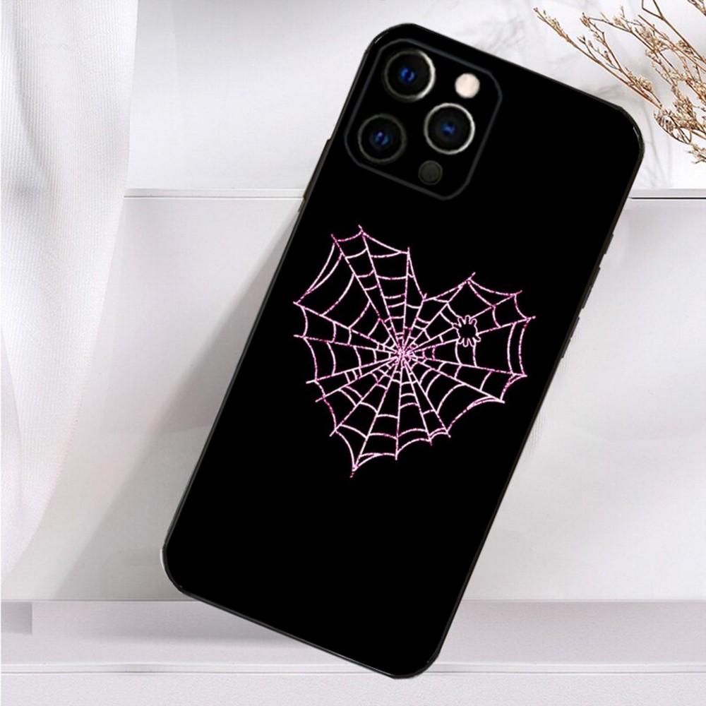 Крутой чехол для телефона с рисунком S-Паутина H-Сердце для iPhone 16,15,14,13,12,11 Plus,Pro Max,XS,X,XR,SE,Mini,8,7 Мягкий силиконовый черный чехол