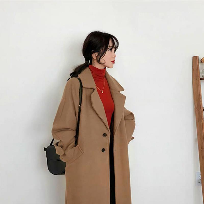 Winter Women's Over-the-Knee Mid-Length Woolen Outer Wear Korean Style Student Loose Mori Style Thickened Black Woolen Coat