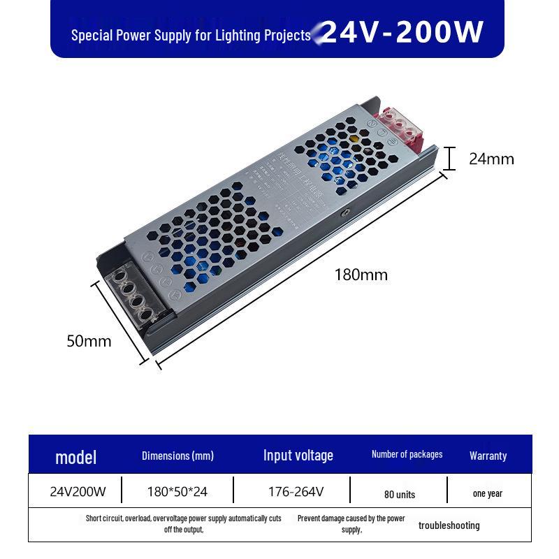 Ultra-Thin Silent Indoor Switching Power Supply, 220V to 12V/24V, 60/400W, LED Strip Driver Transformer for Light Boxes
