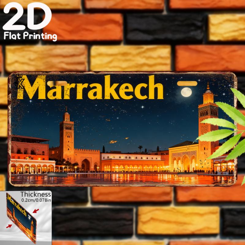 Плоская 2D, Винтажная алюминиевая табличка, 1 шт., Тема Марракеша, Декоративная табличка и ornament, Декор в винтажном стиле, Настенное искусство на городскую тему