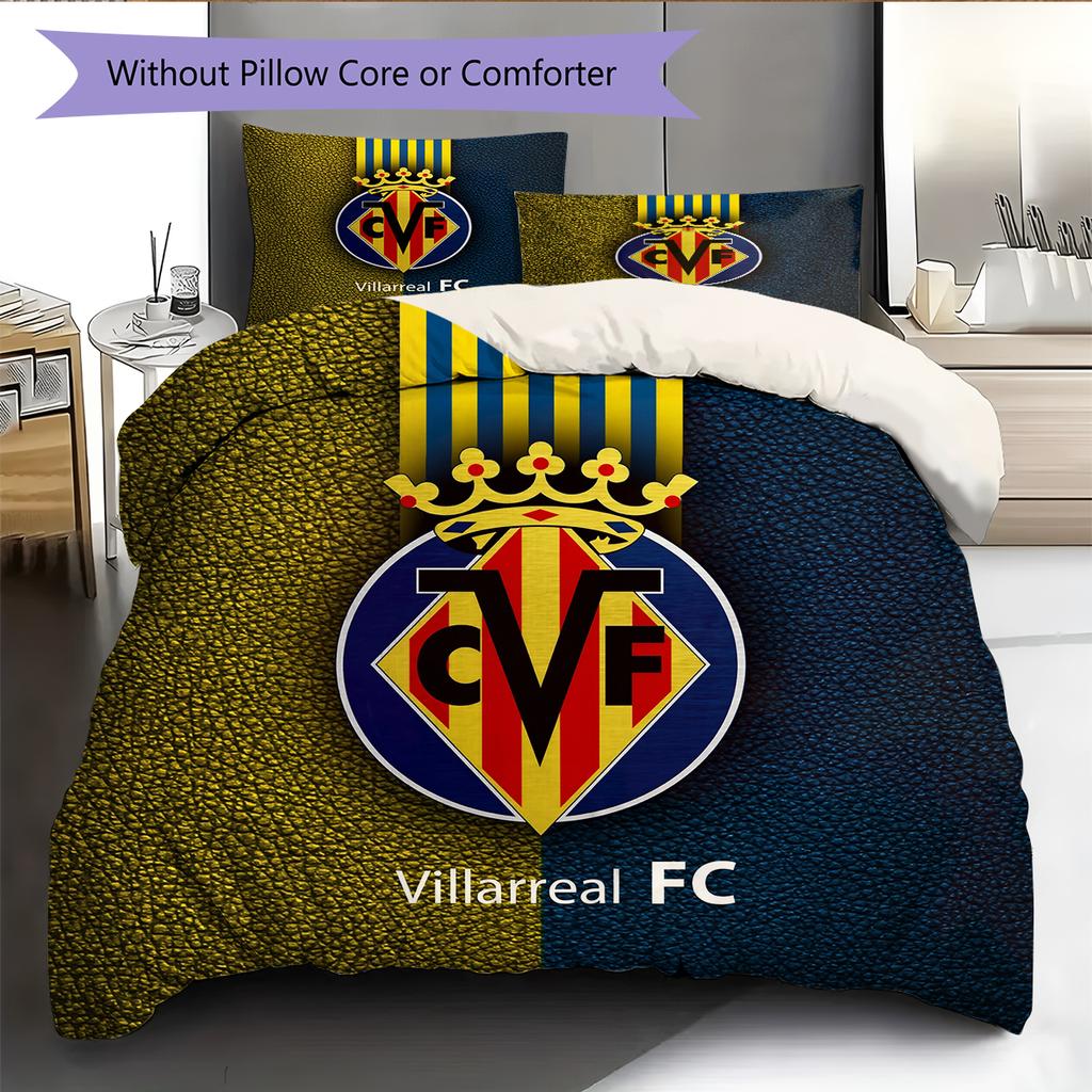 Villarreal CF Pattern Bedding Home Decoration Birthday Gift (1 * duvet cover + 2 * pillowcase, without core)