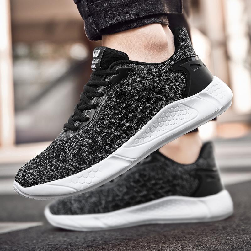 2025 new spring and autumn flying woven mesh running men's casual black sports shoes breathable non-slip lace-up large size shoes