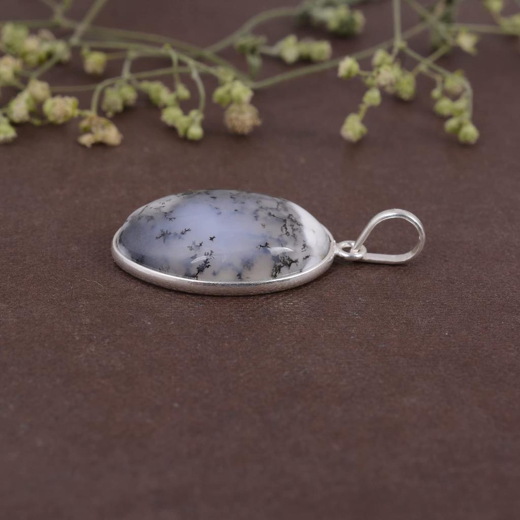 925 Sterling Silver, Dendritic Agate Gemstone Pendant, Healing Pendant, Oval Pendant, Gift For Her, Wedding Gift, Silver Jewelry, Reiki Pendant