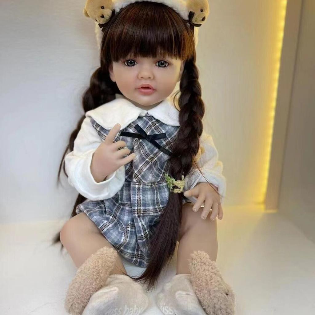 BZDOLL 55 см, мягкая силиконовая кукла реборн для маленьких девочек, 22 дюйма, кукла с длинными коричневыми волосами, реалистичная принцесса для малышей, Bebe, подарок на день рождения