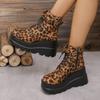 2024 Женская обувь Большие размеры Женские ботильоны на высоком каблуке Современные ботинки Женские леопардовые туфли с боковой молнией спереди на шнуровке на танкетке Женские туфли