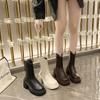 Осень И Зима Новый Тренд Мода Французские На Толстой Подошве На Толстом Каблуке С Круглым Носком Водонепроницаемая Платформа Модные Сапоги На Высоком Каблуке
