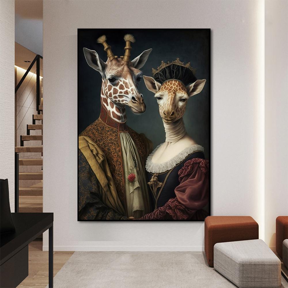 Аристократический постер с животными в стиле ретро, лев, жираф, кошка, печать на холсте, настенные художественные картины для украшения гостиной и дома