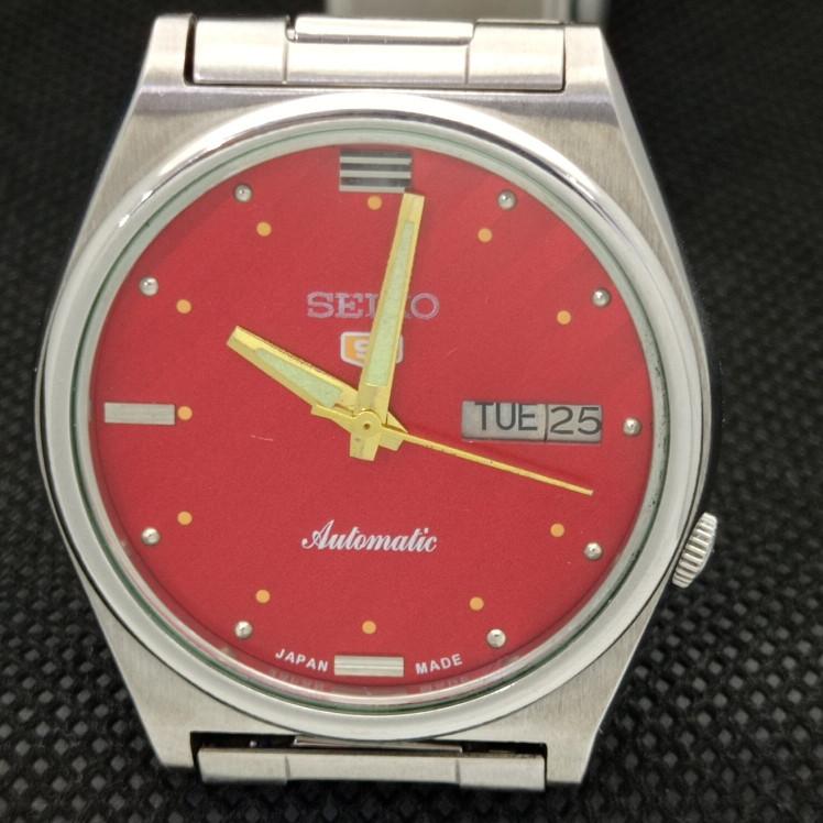 USED VINTAGE SEIKO 5 AUTOMATIC 7019A JAPAN MENS D/D RED WATCH 621c-a415317-2 SKU621c-a415317