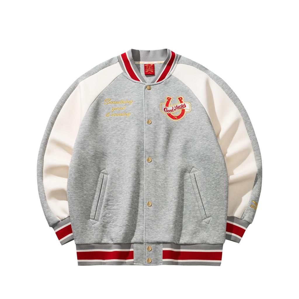 ANTA Good Things Happen Year of the Horse New Year Baseball Jacket Grey Heather Unisex 152618709S-2