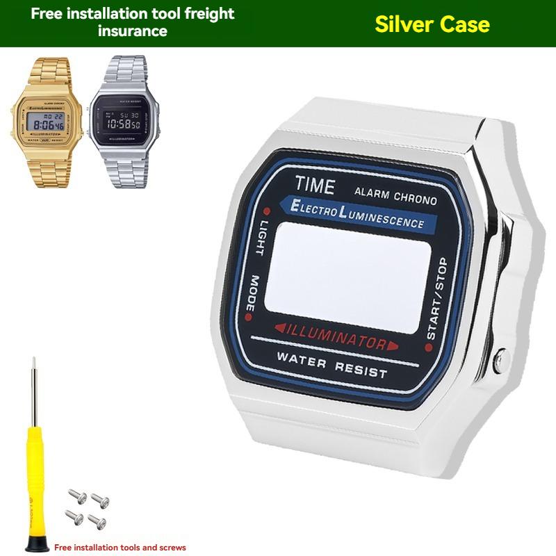 Для Casio CASIO серии A168W модифицированный металлический корпус и ремешок из нержавеющей стали, аксессуары, маленький золотой самородок, серебряный блок