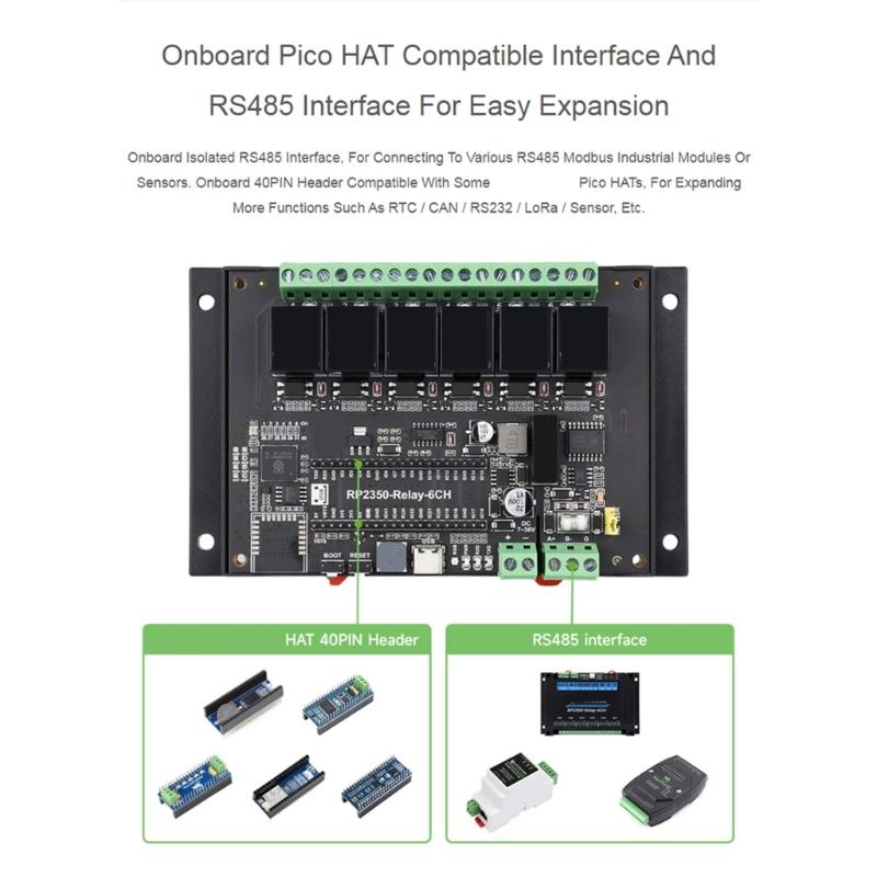 Rail Mount ABS Housing 6 Channel Relays Module Control Onboard for RS485 Interfaces Type C Port Industrial Module