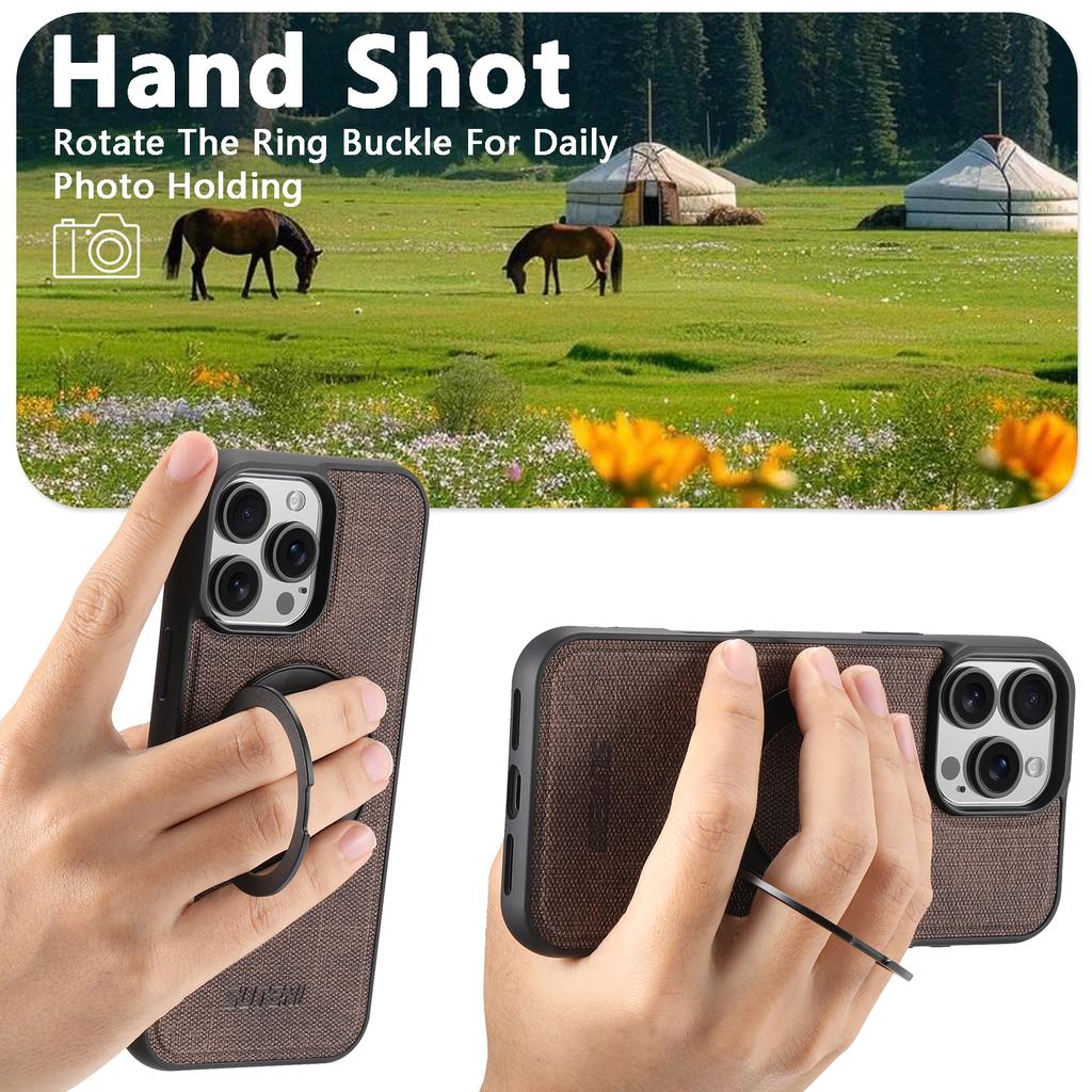 SUTENI G3 For iPhone 16 Pro Max Magnetic Case Rotating Ring Kickstand Jeans Texture PU TPU Phone Back Cover