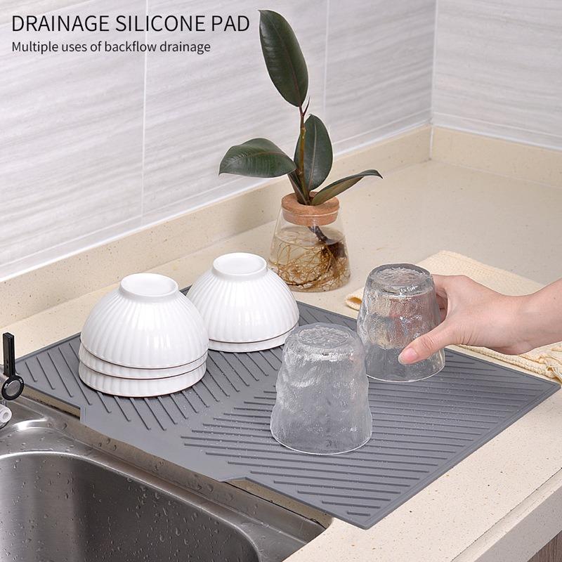 Silicone Drainig Pad Drying Mat Pot Board Dish Drain Mat Non-slip Mat Anti-scald Coaster Folding for Kitchen Tableware Utensils