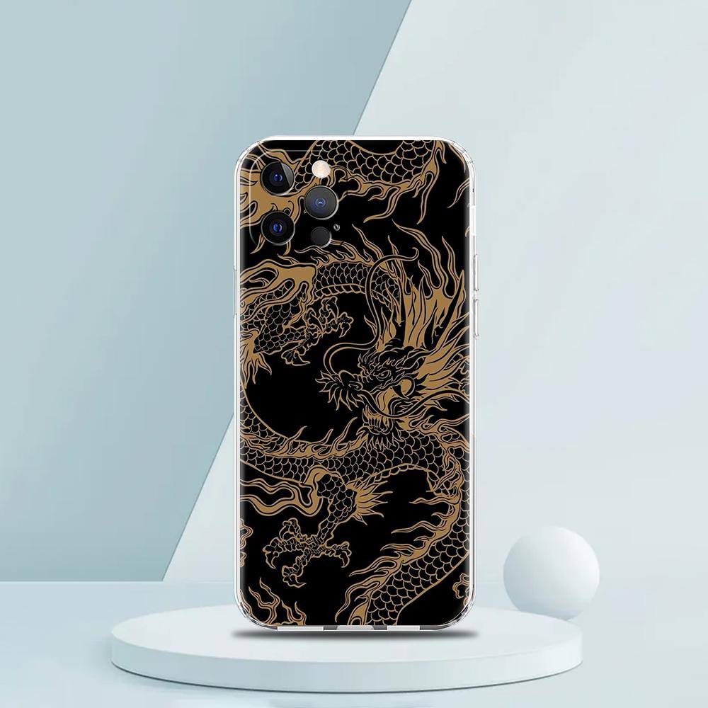 Для iPhone 15 16 14 13 12 mini 11 Pro Max XS X XR SE 7 8 Plus Силиконовый Прозрачный Чехол Иллюзорный Цветной Чехол для Телефона с Китайским Драконом