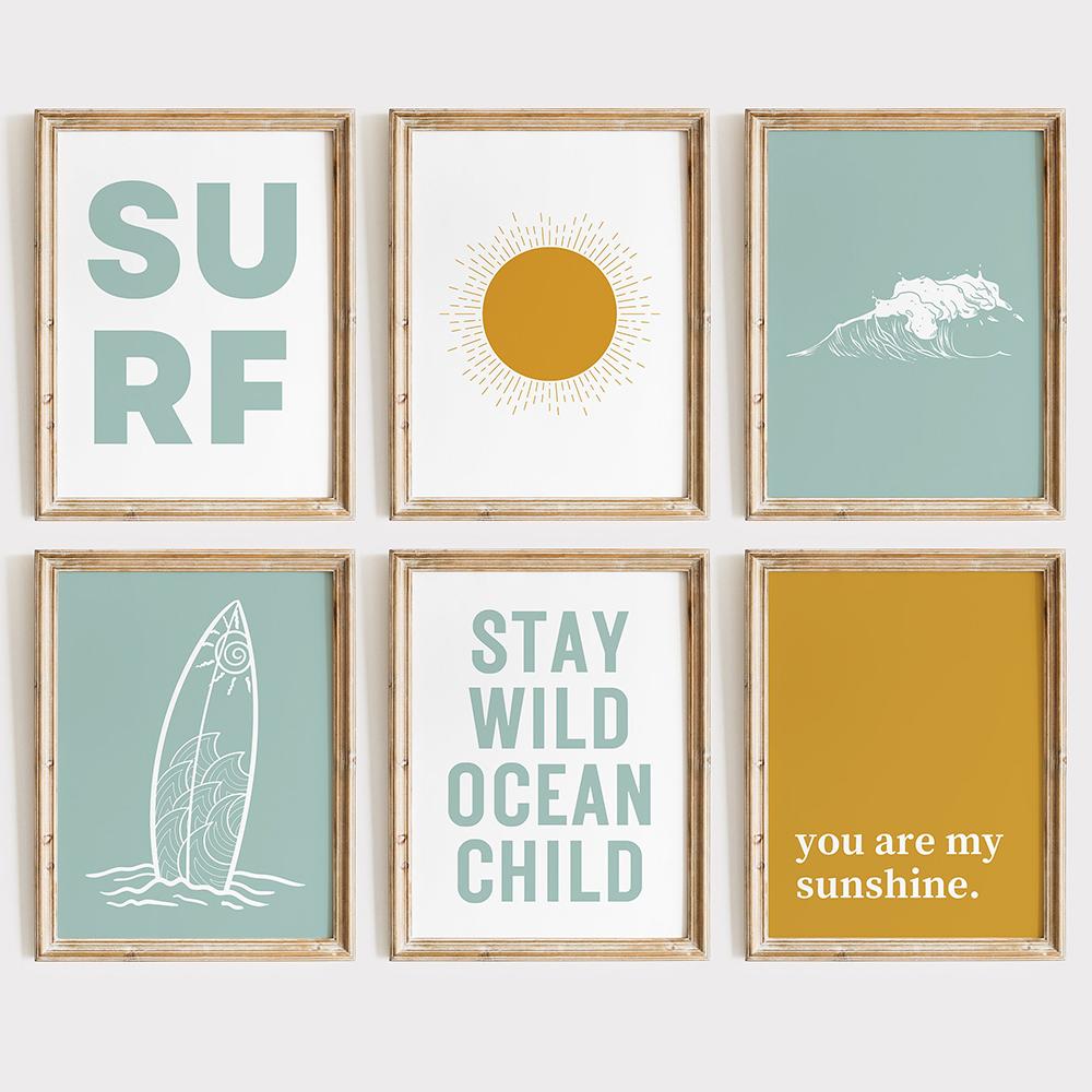 Boho Surf Gallery Wall Art Poster Set Of 6 Canvas Prints Декор детской комнаты Пляжный минимализм Простая скандинавская живопись Домашний декор