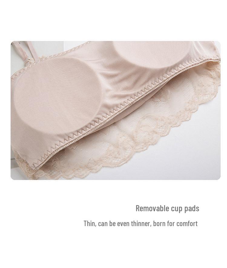 Шелковый бюстгальтер-камисоль без бретелей с кружевной отделкой и мягкой чашкой