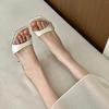 White Moonlight! Satin Word with High Heels Cool Slippers Women's Summer New Stiletto Muller Shoes