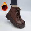 Small Size!choose the Larger Womens Short Boots Leather Comfortable Ankle Boots Waterproof Thick-soled Padded Warm Women Shoes Casual Platform Boots