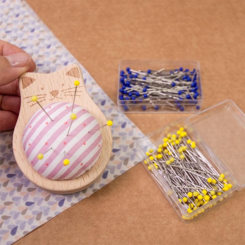 Wood Pin Cushion with 100Pcs Sewing Pin for Dressmaking Needlework Sewing 38mm Quilting Positioning Pin with Pin Holder