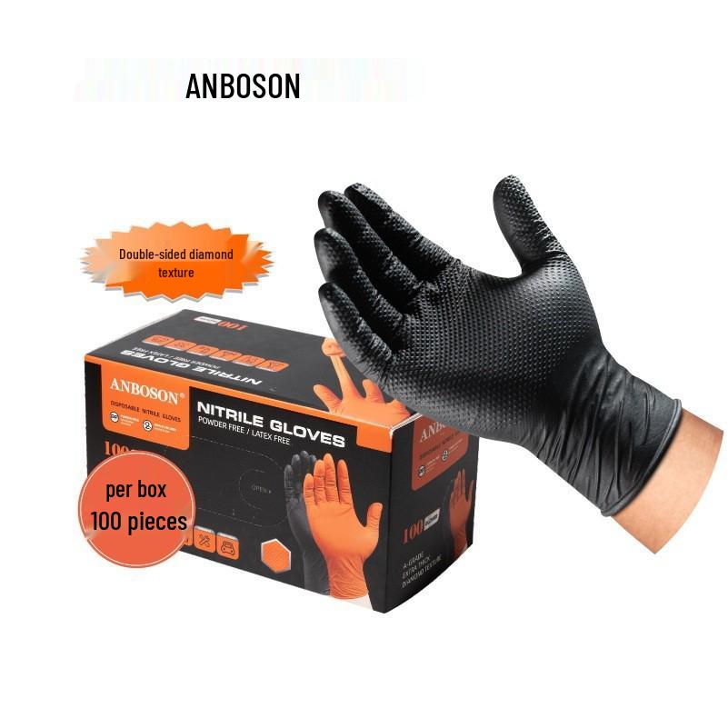 Thick Diamond Pattern Wear-Resistant Disposable Nitrile Gloves for Industrial and Automotive Use