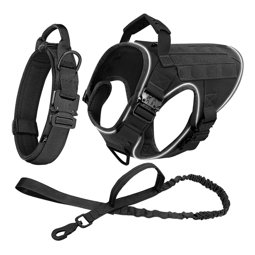 Светоотражающая шлейка для собаки с 4 металлическими пряжками, военная тактическая шлейка-жилет для тренировки питомца, поводок-ошейник, аксессуары для крупных собак
