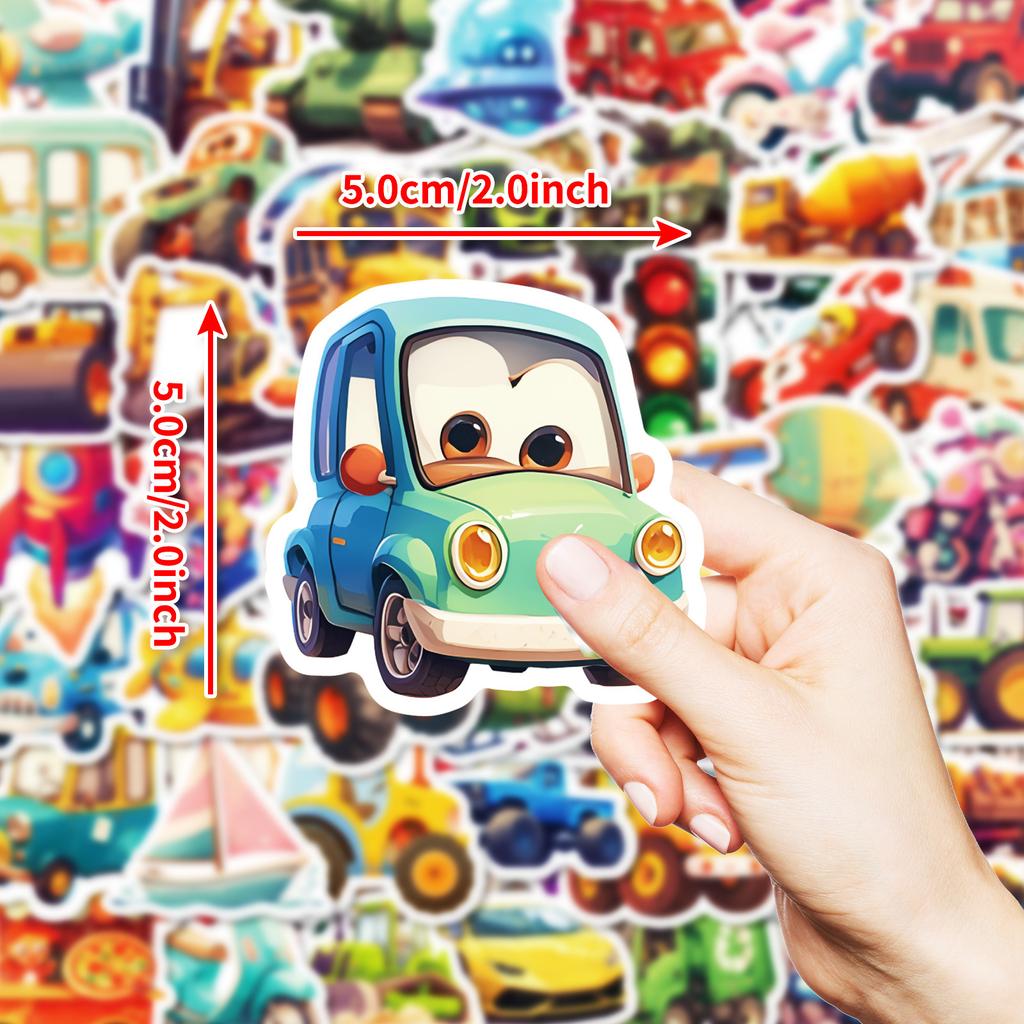 50 24-Year-Old Animated Vehicle Series Stickers Cartoon Truck Excavator Decorative Suitcase Children'S Stickers