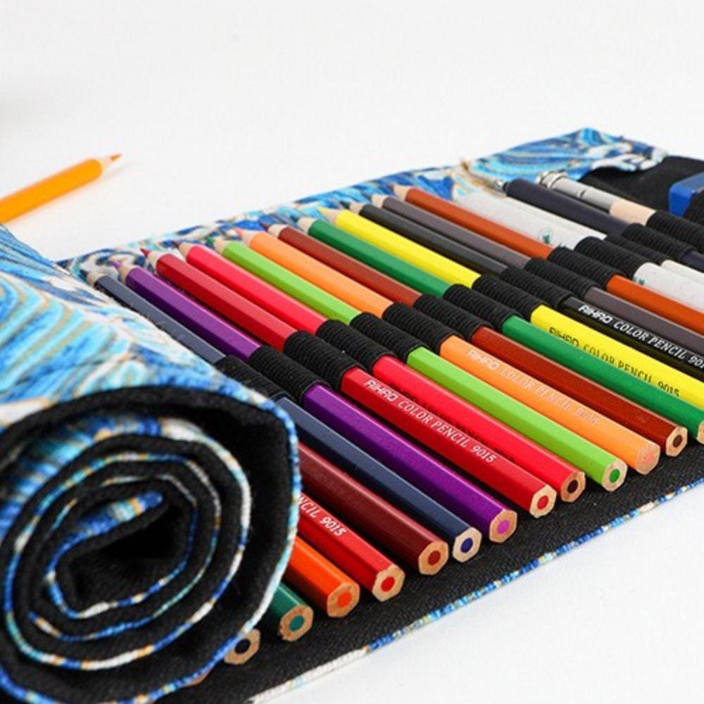 12/24/36/48/72 Holes Holder Roll Up Canvas Storage Pouch Makeup Wrap Pencil Bag Pen Curtain Case