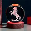 1 шт. 3D лазерная резка кристалла лошади, оснащенная деревянным цветным держателем для лампы, домашний декор, хрустальный стеклянный шар ночник