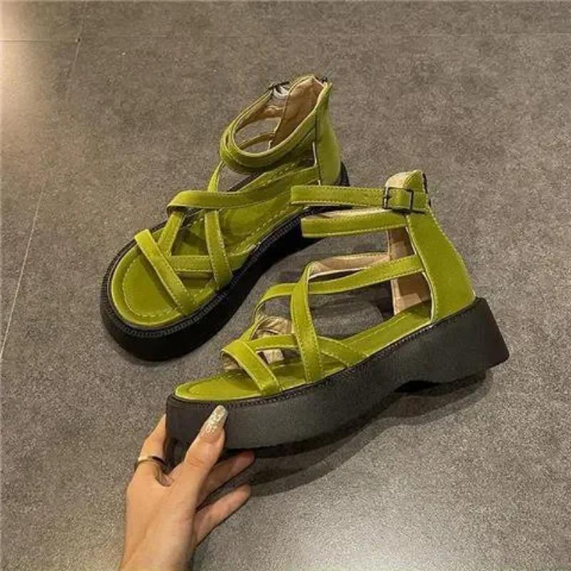 Fashion 2024 Thick Heel Women Sandals Women's New Hollow Open Toe Shoes Fashion Casual Sandals Female Designer Flat Roman Shoes Summer
