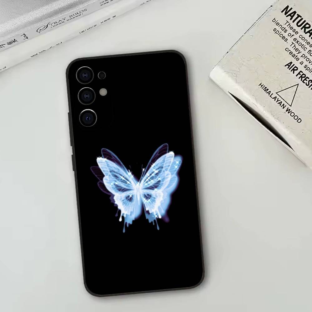 Светящаяся в темноте бабочка Чехол для телефона для Samsung S25, S24, S21, S22, S23, S30, Ultra, S20, Plus, Fe, Lite, Note, 10, Черный чехол