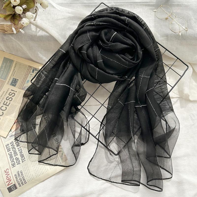 Тонкий шелковый шарф на весну и лето с изысканным внешним видом, женский шарф с элегантными вертикальными полосками