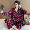 2025 весна женская пижама комплект шелковый с принтом любви длинный рукав пижамы для отдыха ночная одежда пижамы для женщин домашняя одежда