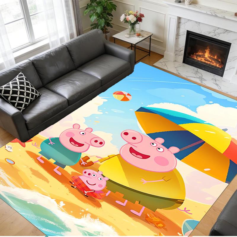 Peppa Pig Print Crystal Velvet Plush Rug Anti?Slip Wear?Resistant Floor Carpet For Indoor Household Home Decoration