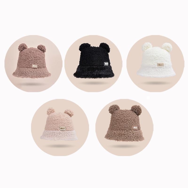 Зимняя плюшевая кепка для бассейна с мультяшным медведем, женская уличная теплая кепка в рыбацком стиле, шляпа-ведро