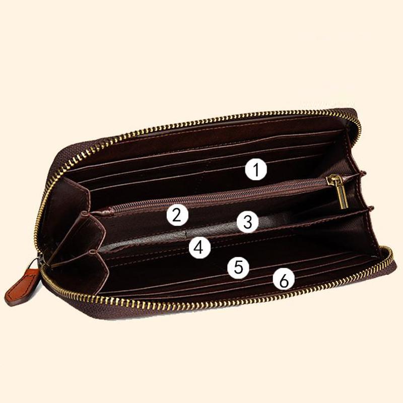 Johnature Женские кошельки из натуральной кожи в стиле ретро, ​​длинный ручной кошелек на молнии, ручной кошелек с держателем для карт, кошелек для телефона из воловьей кожи