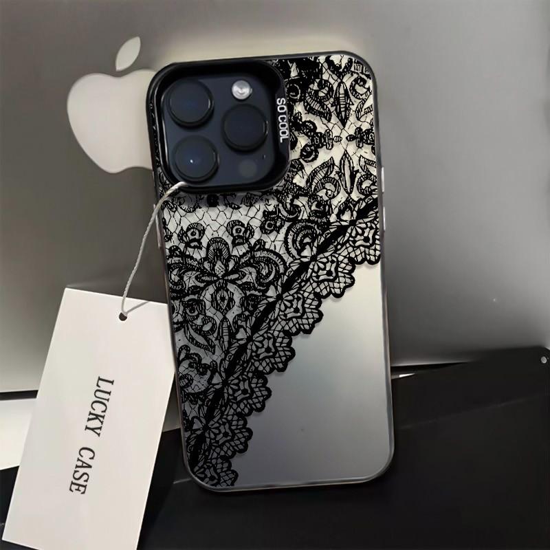 Gothic cool Lace for iPhone 17 16 15 14 13 12 11 Series Pro Max Plus Double Layer Protection Vintage Dark Lace