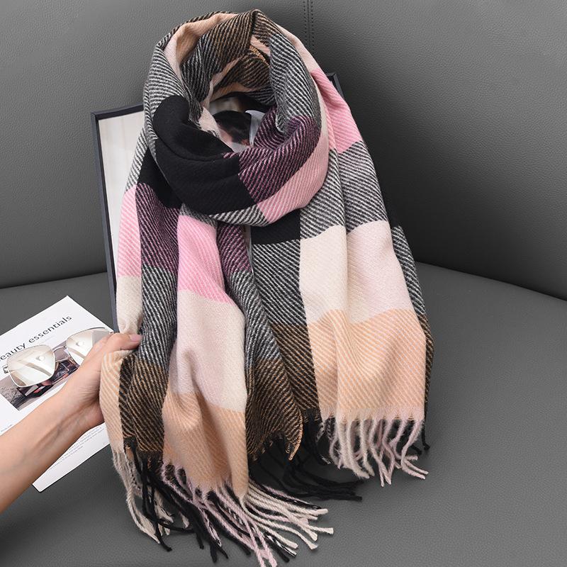 Imitation Cashmere Scarf Women's Autumn and Winter Classic Plaid Casual Fringed Student Long Shawl Scarf