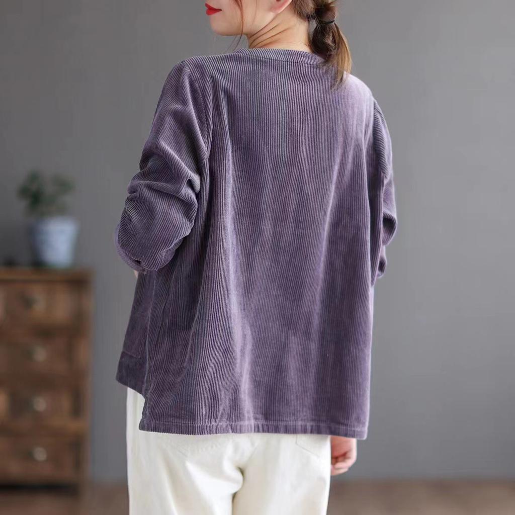 Весенне-осенняя женская вельветовая тонкая секция с V-образным вырезом повседневная куртка короткая рабочая куртка