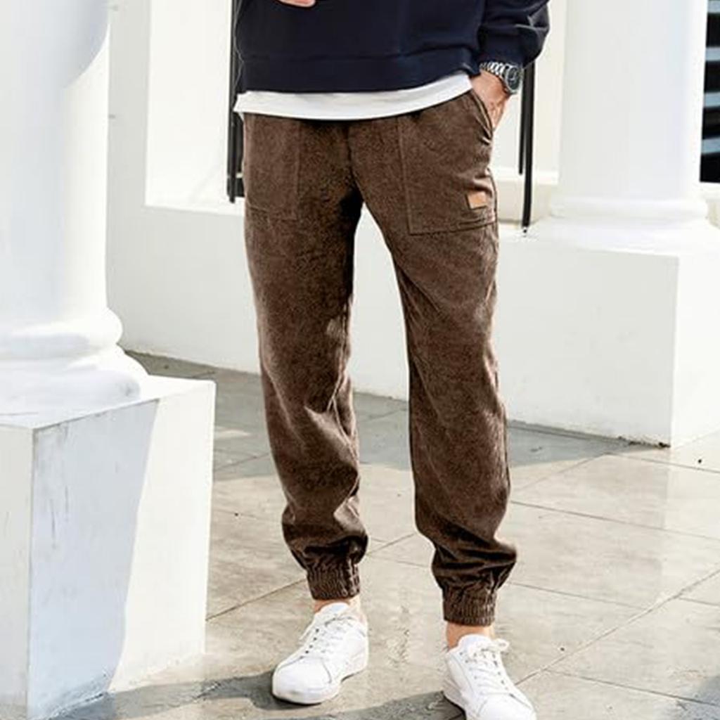 Мужские вельветовые спортивные брюки, повседневные рабочие брюки с завязками