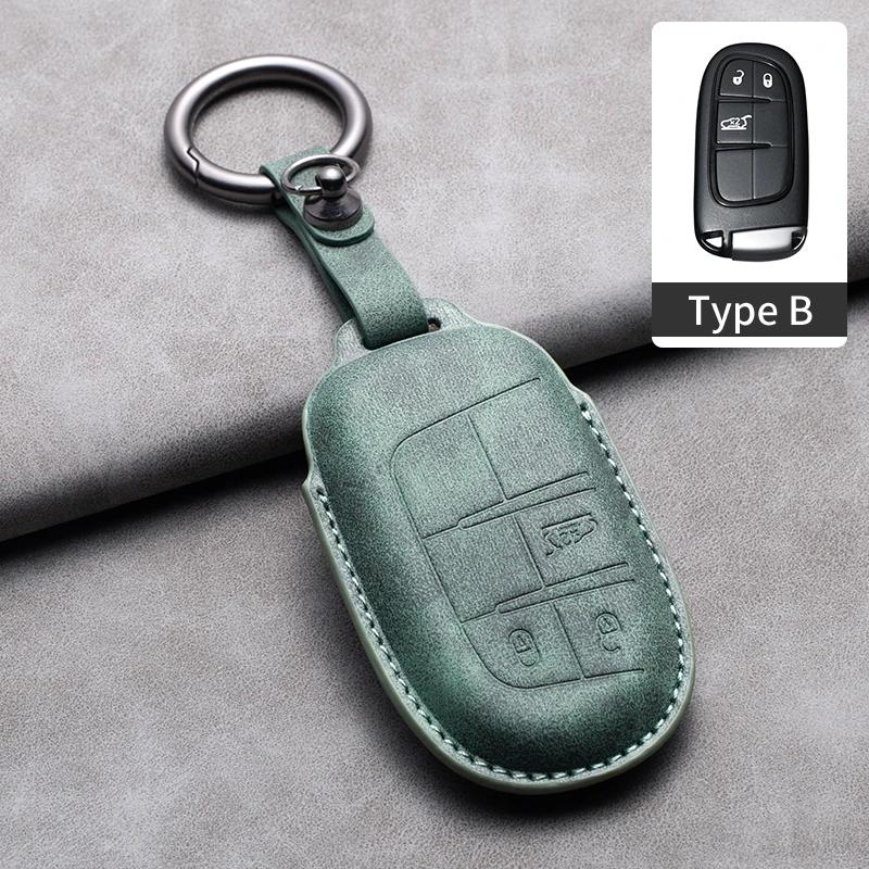 Leather Car Key Case Cover Shell For Jeep Chrysler 300 200 Dodge Charger Grand Cherokee Wrangler Compass Renegade For Fiat 500X
