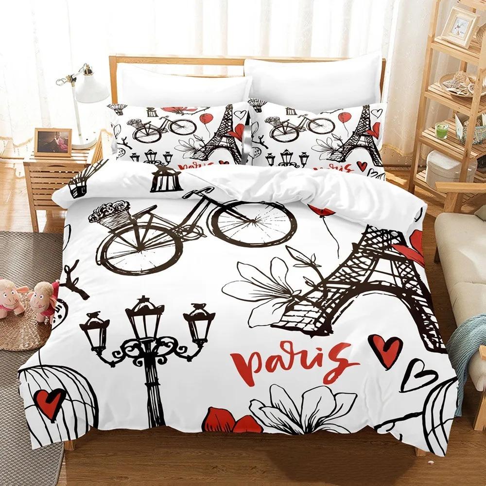 Комплект пододеяльников King Comfortable с цифровой печатью Розовая Любовь Эйфелева башня Роскошный комплект постельного белья 28*28 Включая (Пододеяльник+наволочка