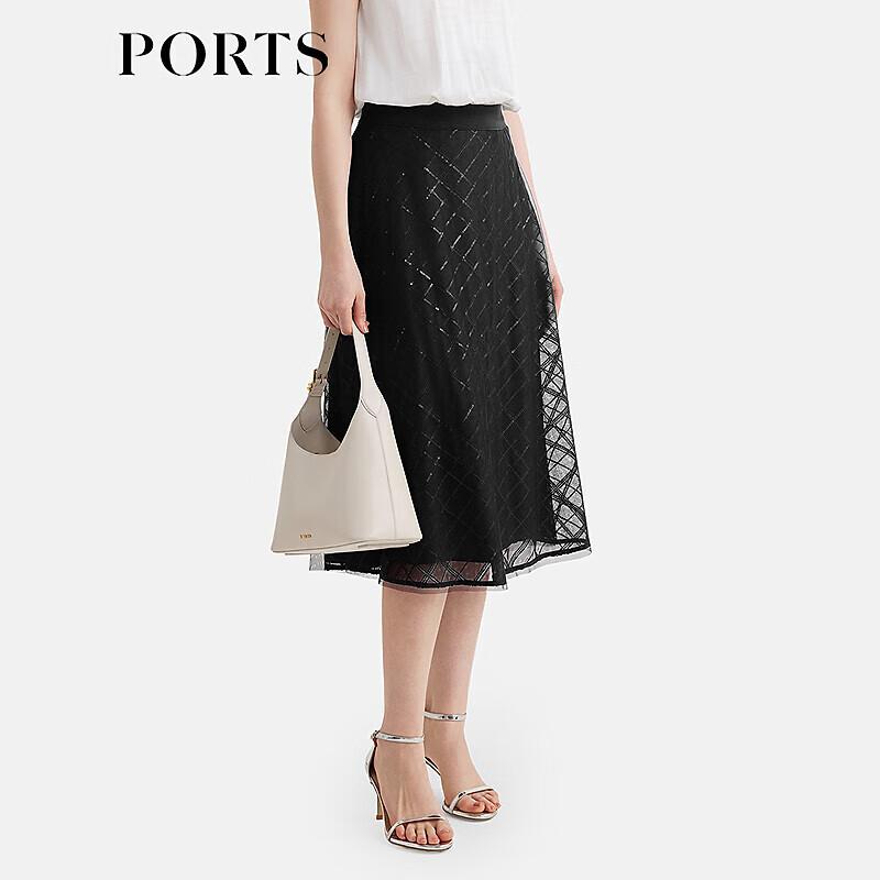 PORTS Women's 2025 Spring/Summer Black A-Line Midi Skirt