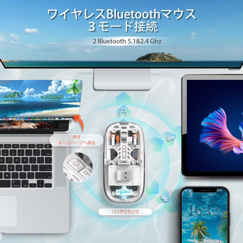 Игровая мышь HXSJ T900 Мышь-скелет Прозрачный корпус Бесшумная беспроводная Bluetooth Беспроводное USB-подключение 3 режима Ультракомпактный Легкий RGB 4 уровня DPI