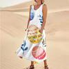 Women's Summer Casual Fashion Easter Printed Sleeveless Round Neck Pocket Dress