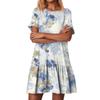 Женские модные повседневные платья с круглым вырезом и коротким рукавом с оборками и винтажным принтом