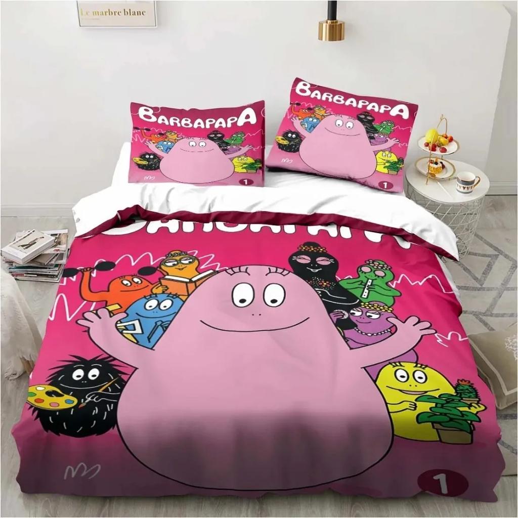 3D Мультяшный Постельный Комплект B-Барбапапа Набор Пододеяльника с Наволочками Мягкий Приятный к Коже Односпальный Кинг-сайз Для Детей Подарок на День Рождения