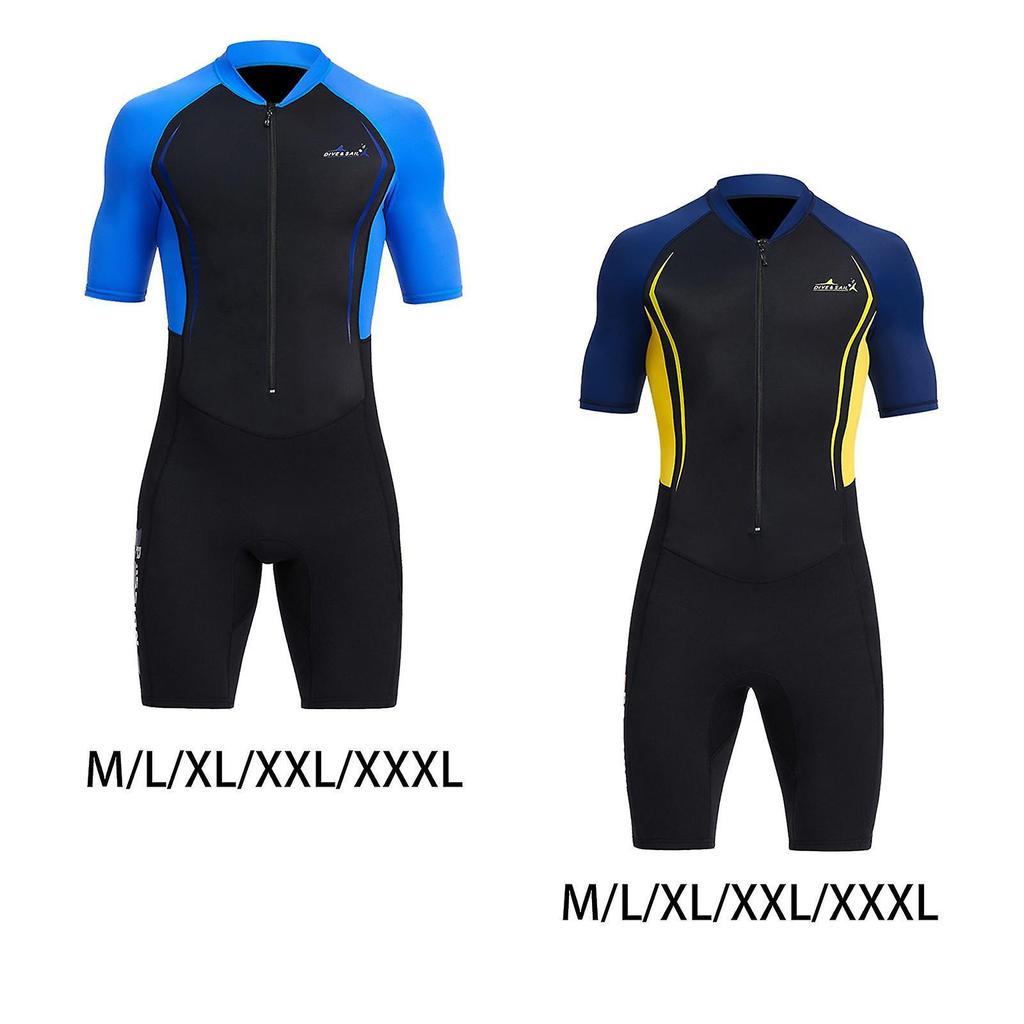 Mens Shorty Wetsuit Full Body Front Zip for Surf Spearfishing M Yellow